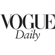 The image features the Vogue Daily logo, with VOGUE in large, bold, uppercase serif letters and Daily in smaller, cursive, lowercase letters beneath it—perfect inspiration for a wedding photographer Tuscany aspiring to capture elegance. All elements are black on light grey. Tuscan Wedding Photographer